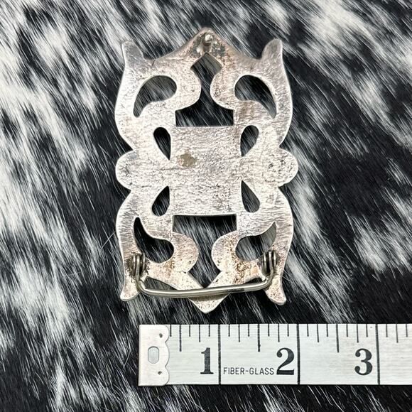 1980s Native American NAVAJO Sandcast Silver New Lander Turquoise Belt Buckle - Picture 3 of 3